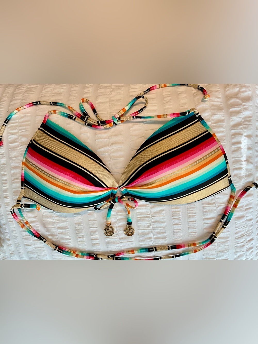 Luli Fama Multicolor Striped Padded Bikini Top Large - Mil Colores